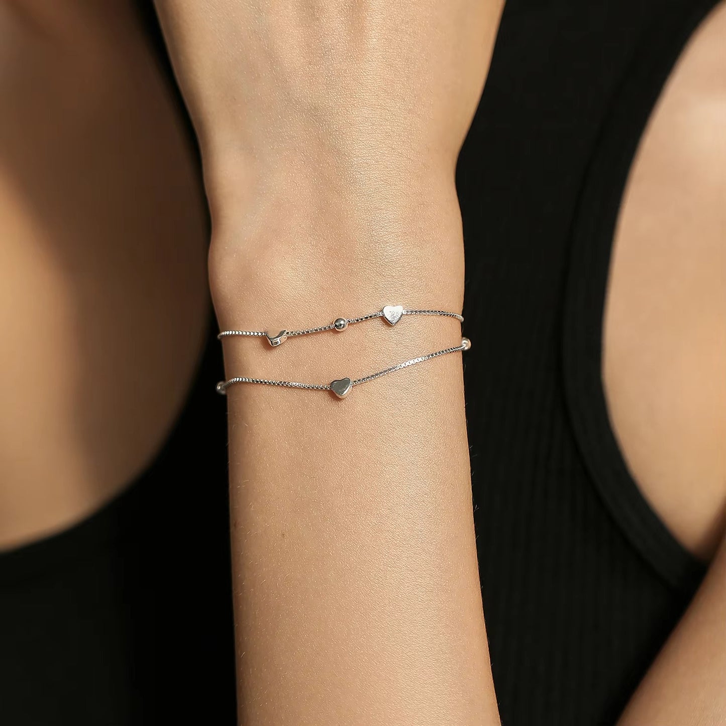 Bracelet fin argent femme cœur double chaîne – Alyssia.