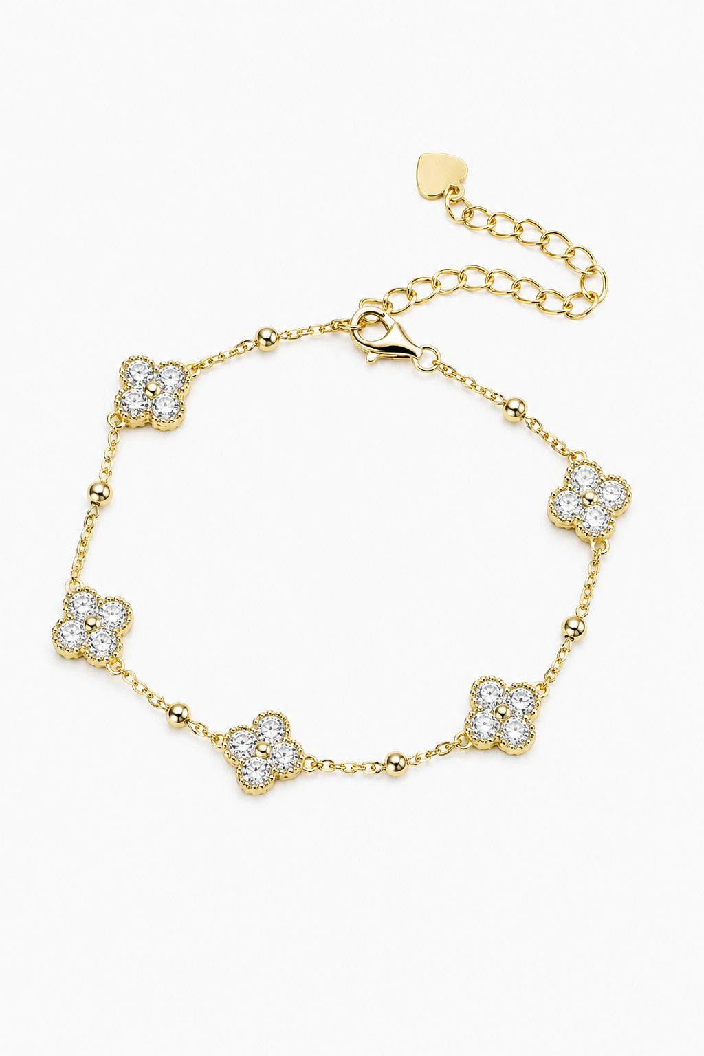 Bracelet trèfle plaqué or 14K moissanite – Lyséa.
