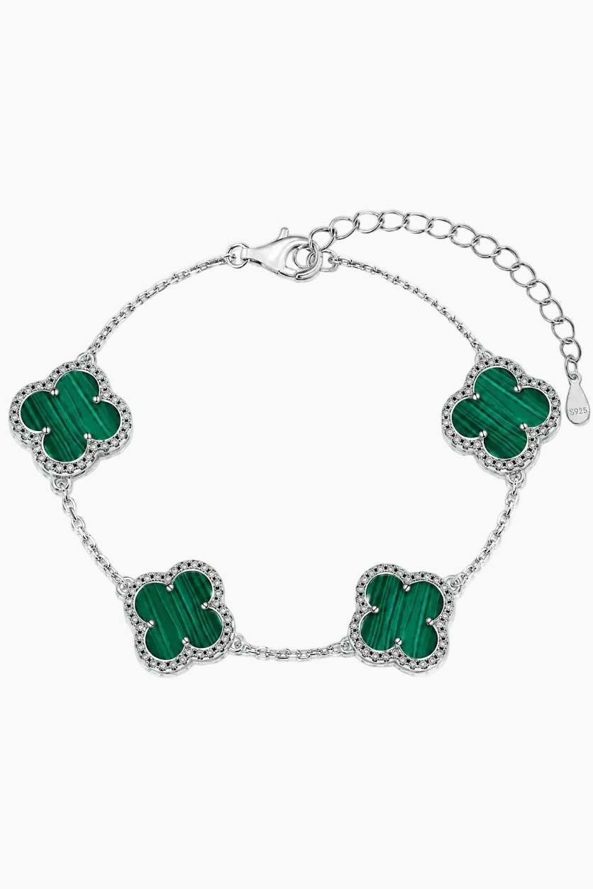 Bracelet trèfle malachite argent – Kalista.