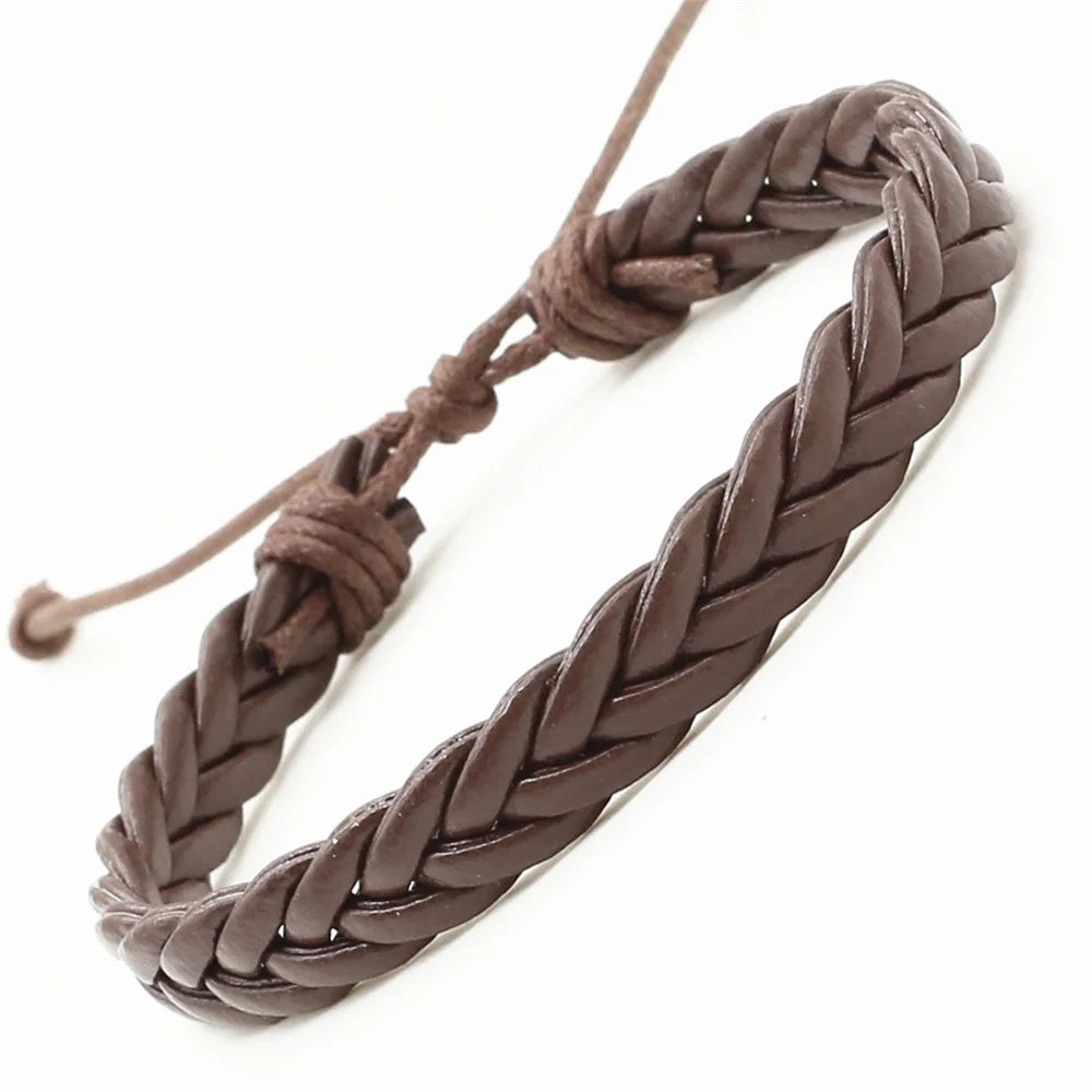 EZRA - Nouveauté mode à la main noir marron tissage PU cuir Homme Femme femmes Bracelet hommes mâle bijoux accessoire - Le BRACELET 
