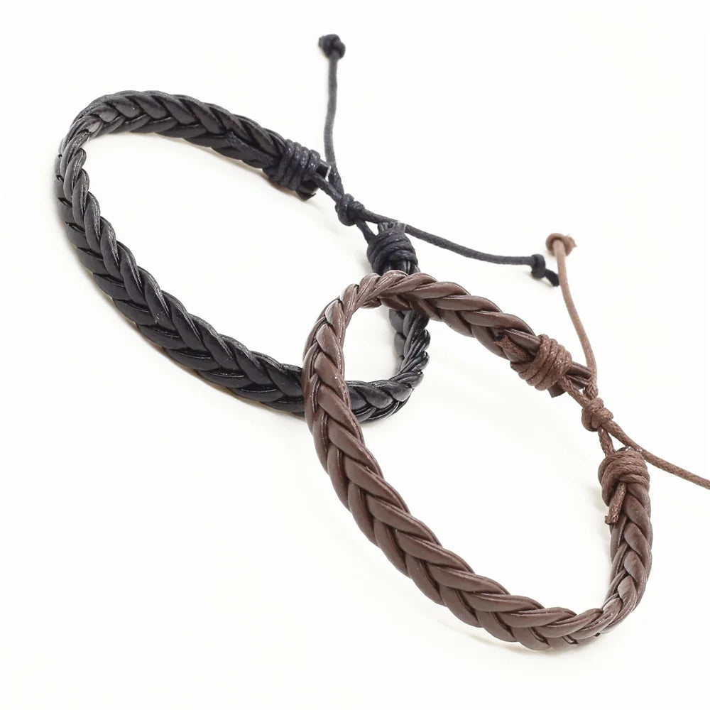 EZRA - Nouveauté mode à la main noir marron tissage PU cuir Homme Femme femmes Bracelet hommes mâle bijoux accessoire - Le BRACELET 