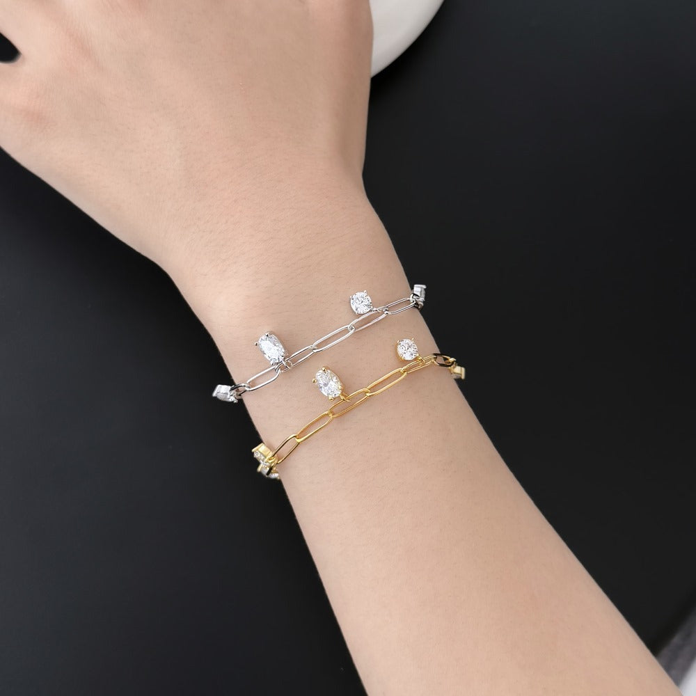 Bracelet chaîne argent femme pierres pendantes – Maëlys.