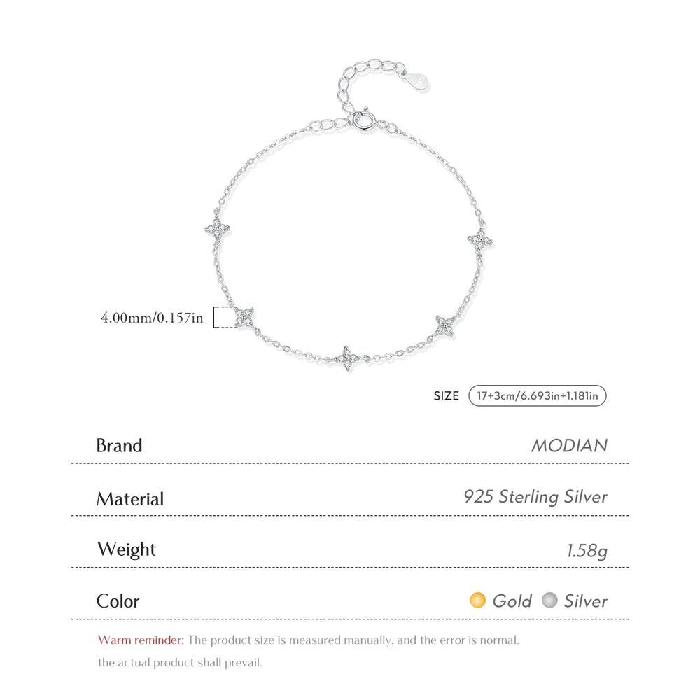 LEXIE - MODIAN – Mini Bracelet à fleurs en argent Sterling 925, chaîne à maillons délicate, réglage pavé CZ pour femmes, bijoux fins de mariage, cadeau
