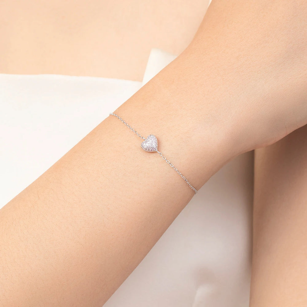 ARIANA - MODIAN 925 argent Sterling rose clair Zircon coeur réglable Bracelet lien de chaîne pour les femmes bijoux cadeau d'anniversaire romantique