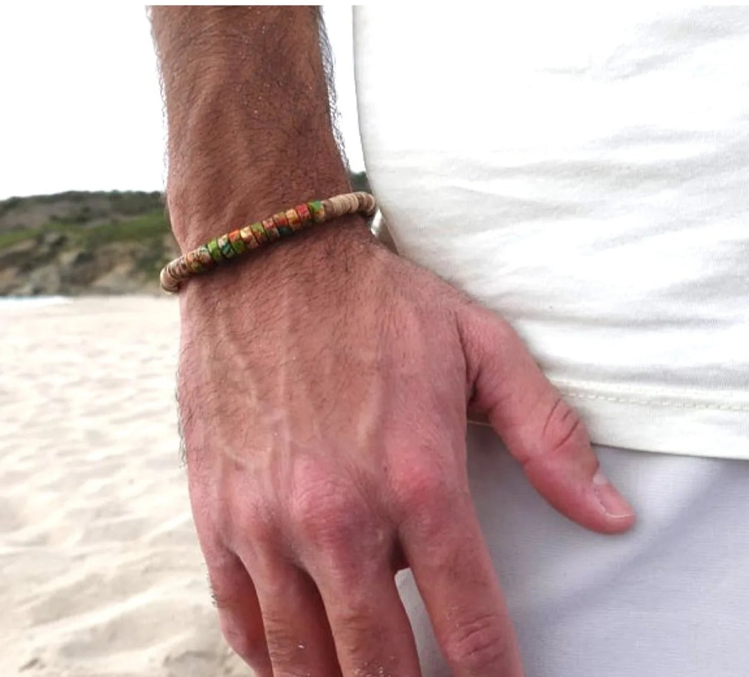 AARON - Ensemble de bracelets pour hommes. Bracelet perlé pour hommes Bracelet de style surfeur. Bracelet pour hommes empilable Bracelets empilables Bracelets Boho extensibles - Le BRACELET 