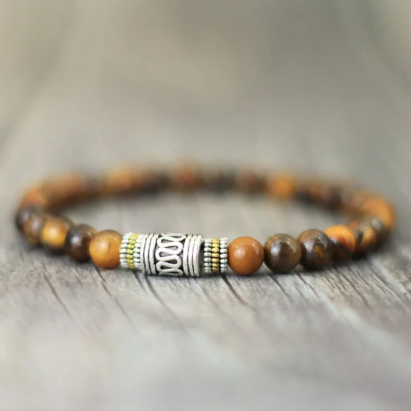 Bracelet minimaliste en pierre naturelle de 6mm, unisexe, Sanskrit, Yoga, méditation, Bracelet perlé, porte-bonheur, rouge, bouddhiste, tibétain - Le BRACELET 