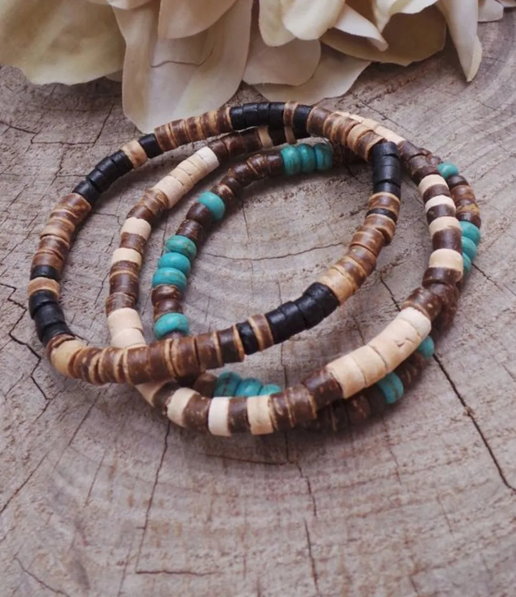 AARON - Ensemble de bracelets pour hommes. Bracelet perlé pour hommes Bracelet de style surfeur. Bracelet pour hommes empilable Bracelets empilables Bracelets Boho extensibles - Le BRACELET 