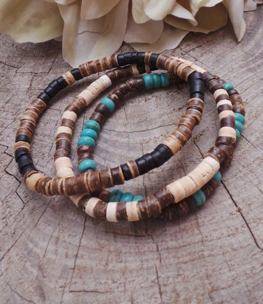 AARON - Ensemble de bracelets pour hommes. Bracelet perlé pour hommes Bracelet de style surfeur. Bracelet pour hommes empilable Bracelets empilables Bracelets Boho extensibles - Le BRACELET 