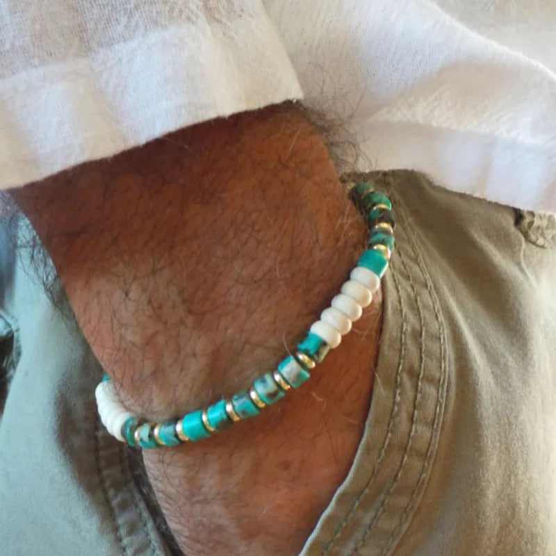 AARON - Ensemble de bracelets pour hommes. Bracelet perlé pour hommes Bracelet de style surfeur. Bracelet pour hommes empilable Bracelets empilables Bracelets Boho extensibles - Le BRACELET 