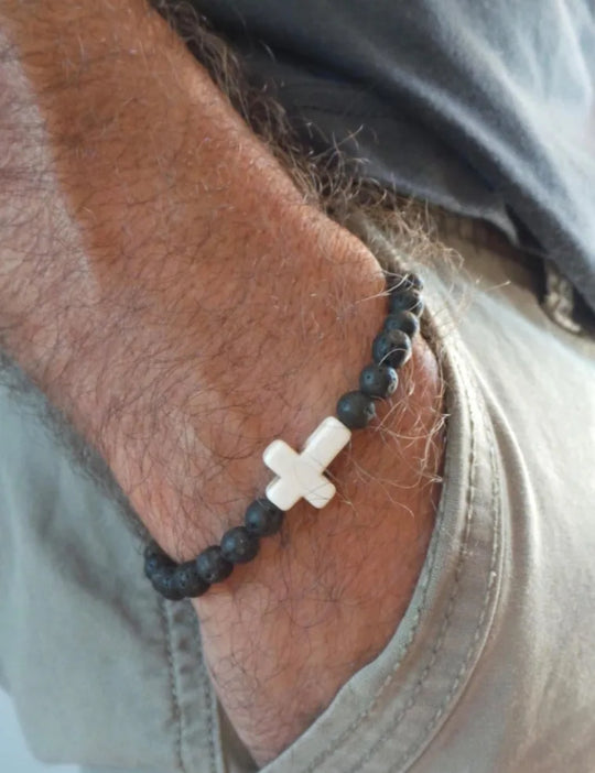AARON - Ensemble de bracelets pour hommes. Bracelet perlé pour hommes Bracelet de style surfeur. Bracelet pour hommes empilable Bracelets empilables Bracelets Boho extensibles - Le BRACELET 