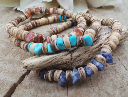 AARON - Ensemble de bracelets pour hommes. Bracelet perlé pour hommes Bracelet de style surfeur. Bracelet pour hommes empilable Bracelets empilables Bracelets Boho extensibles - Le BRACELET 