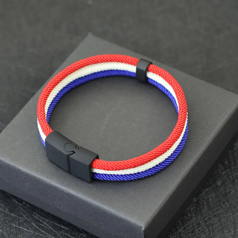 HAYDEN - Nouveau Colorblock drapeau symbole Bracelet hommes 3 couches ouvrable aimant boucle Nylon cordon chaîne Braslet nautique Bracelet accessoires - Le BRACELET 