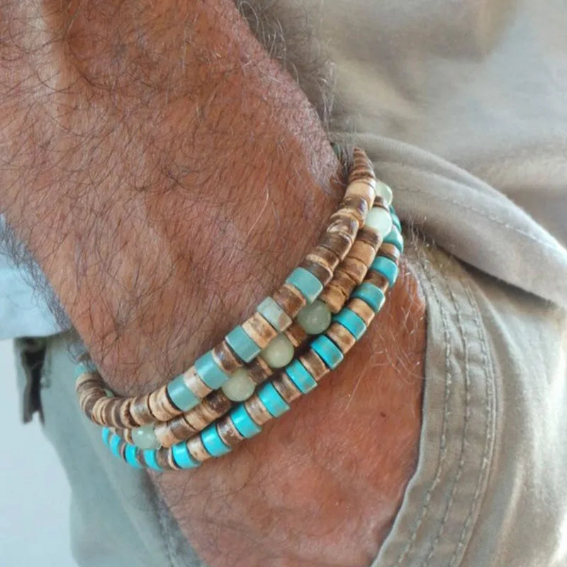 AARON - Ensemble de bracelets pour hommes. Bracelet perlé pour hommes Bracelet de style surfeur. Bracelet pour hommes empilable Bracelets empilables Bracelets Boho extensibles - Le BRACELET 