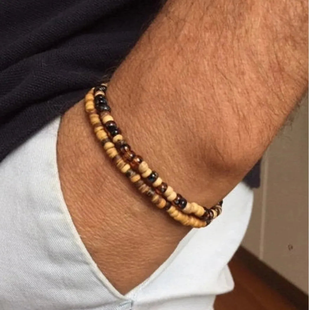 AARON - Ensemble de bracelets pour hommes. Bracelet perlé pour hommes Bracelet de style surfeur. Bracelet pour hommes empilable Bracelets empilables Bracelets Boho extensibles - Le BRACELET 