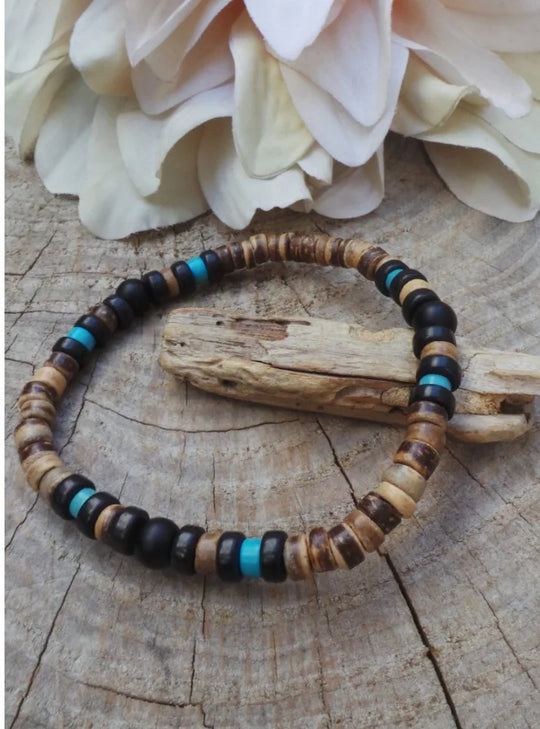 AARON - Ensemble de bracelets pour hommes. Bracelet perlé pour hommes Bracelet de style surfeur. Bracelet pour hommes empilable Bracelets empilables Bracelets Boho extensibles - Le BRACELET 