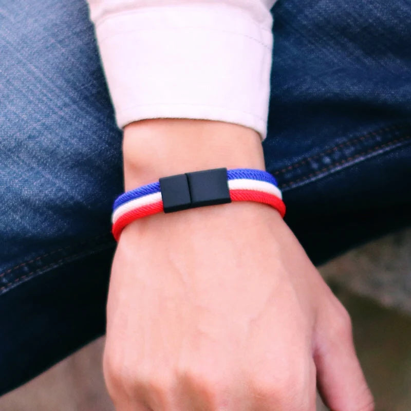 HAYDEN - Nouveau Colorblock drapeau symbole Bracelet hommes 3 couches ouvrable aimant boucle Nylon cordon chaîne Braslet nautique Bracelet accessoires - Le BRACELET 