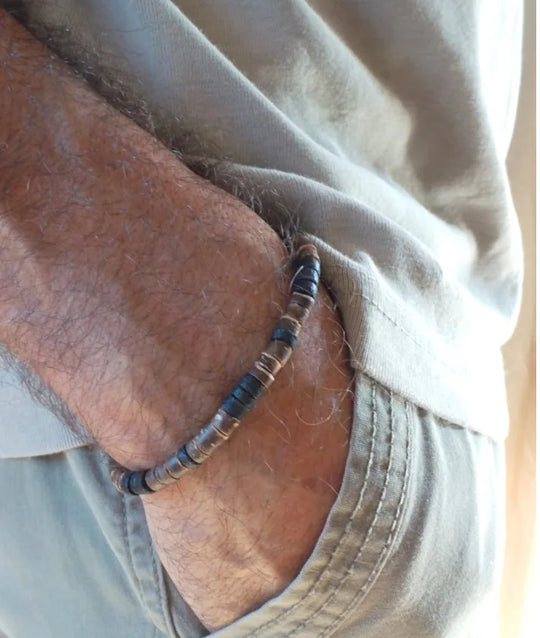 AARON - Ensemble de bracelets pour hommes. Bracelet perlé pour hommes Bracelet de style surfeur. Bracelet pour hommes empilable Bracelets empilables Bracelets Boho extensibles - Le BRACELET 