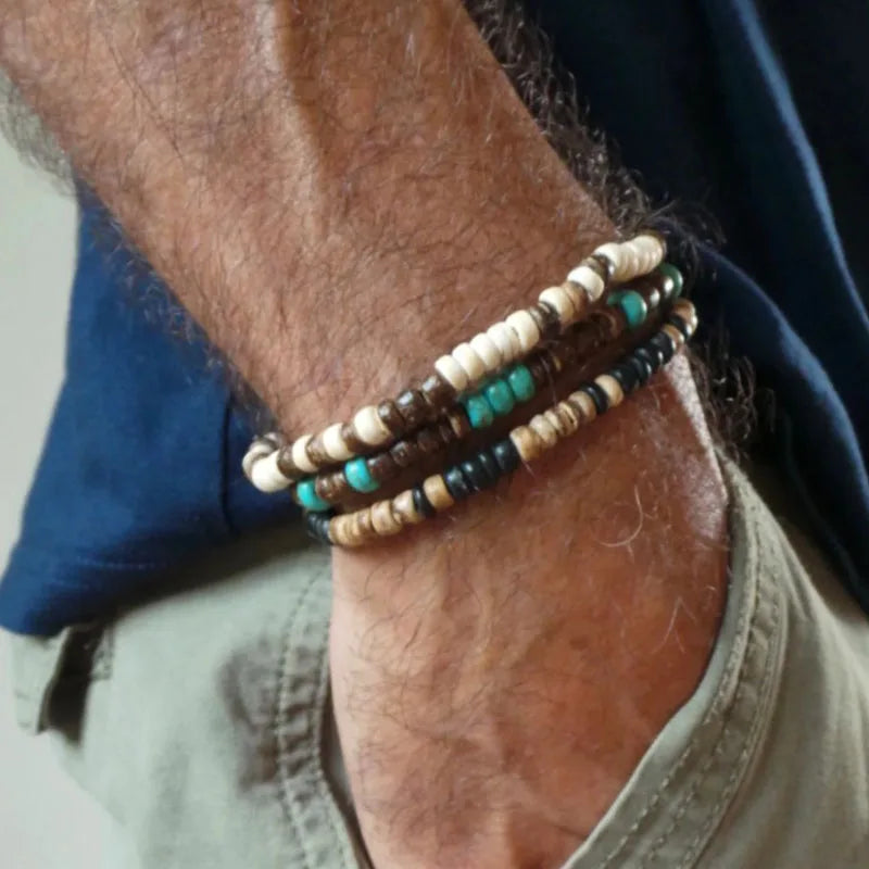 AARON - Ensemble de bracelets pour hommes. Bracelet perlé pour hommes Bracelet de style surfeur. Bracelet pour hommes empilable Bracelets empilables Bracelets Boho extensibles - Le BRACELET 