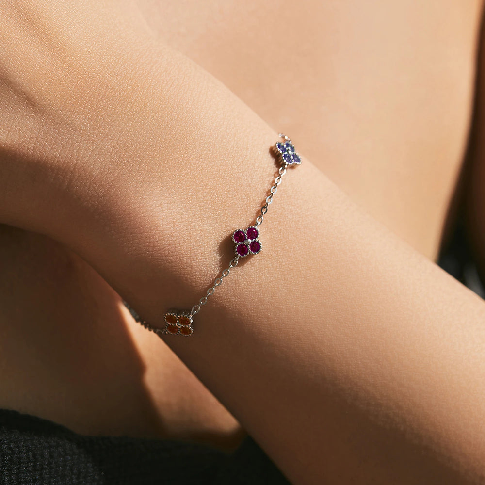 CASSIE - MODIAN 925 en argent Sterling doux trèfle à quatre feuilles coloré zircone charme mode empilable Bracelet pour les femmes bijoux fins