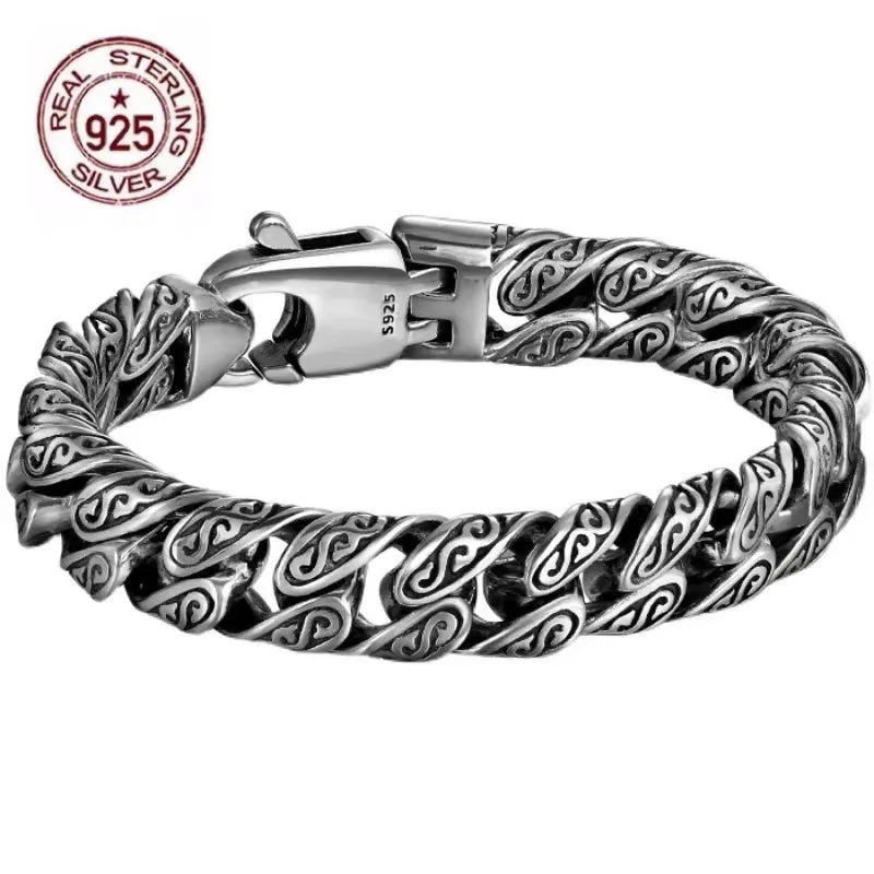 Bracelet en argent sterling S925 pour hommes, prix d'usine, personnalité audacieuse, motif d'herbe Tang, style hip hop rétro, bijoux cadeau