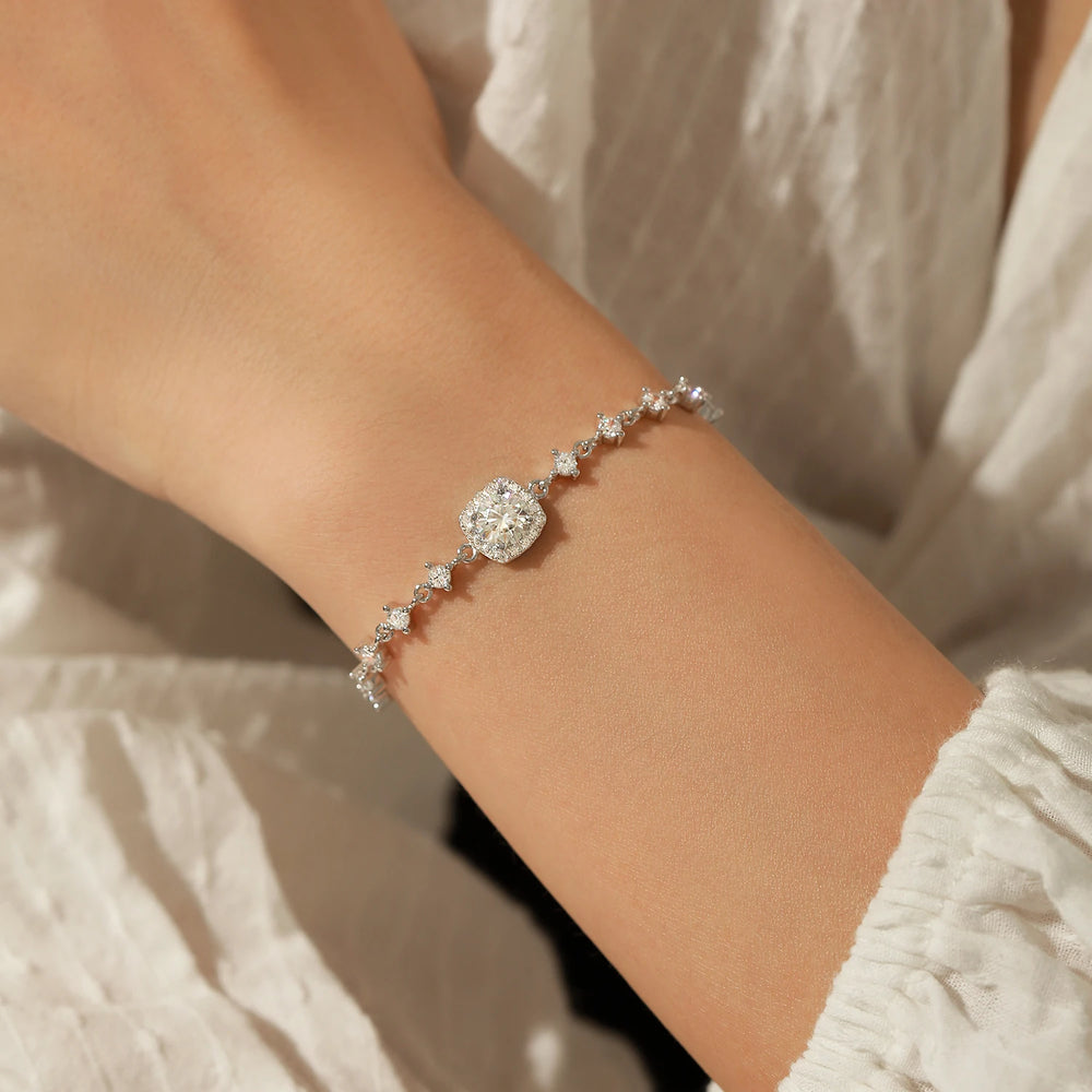 JENNA - MODIAN 0.8CT D couleur Moissanite Bracelet de luxe 925 en argent Sterling Halo Bracelet pour les femmes de mariée bijoux de déclaration de mariage