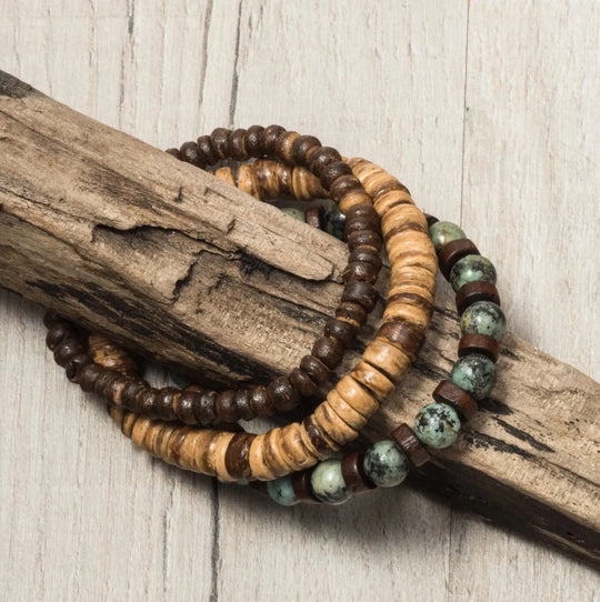 AARON - Ensemble de bracelets pour hommes. Bracelet perlé pour hommes Bracelet de style surfeur. Bracelet pour hommes empilable Bracelets empilables Bracelets Boho extensibles - Le BRACELET 