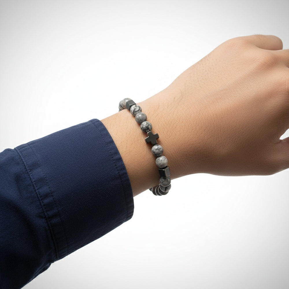 MARK |  Bracelet perlé pierre de lave