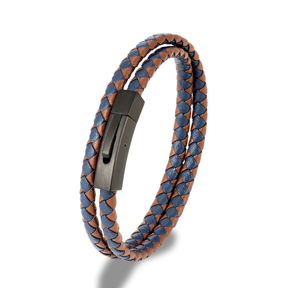 ZANE | Bracelet en cuir tissé & acier inoxydable