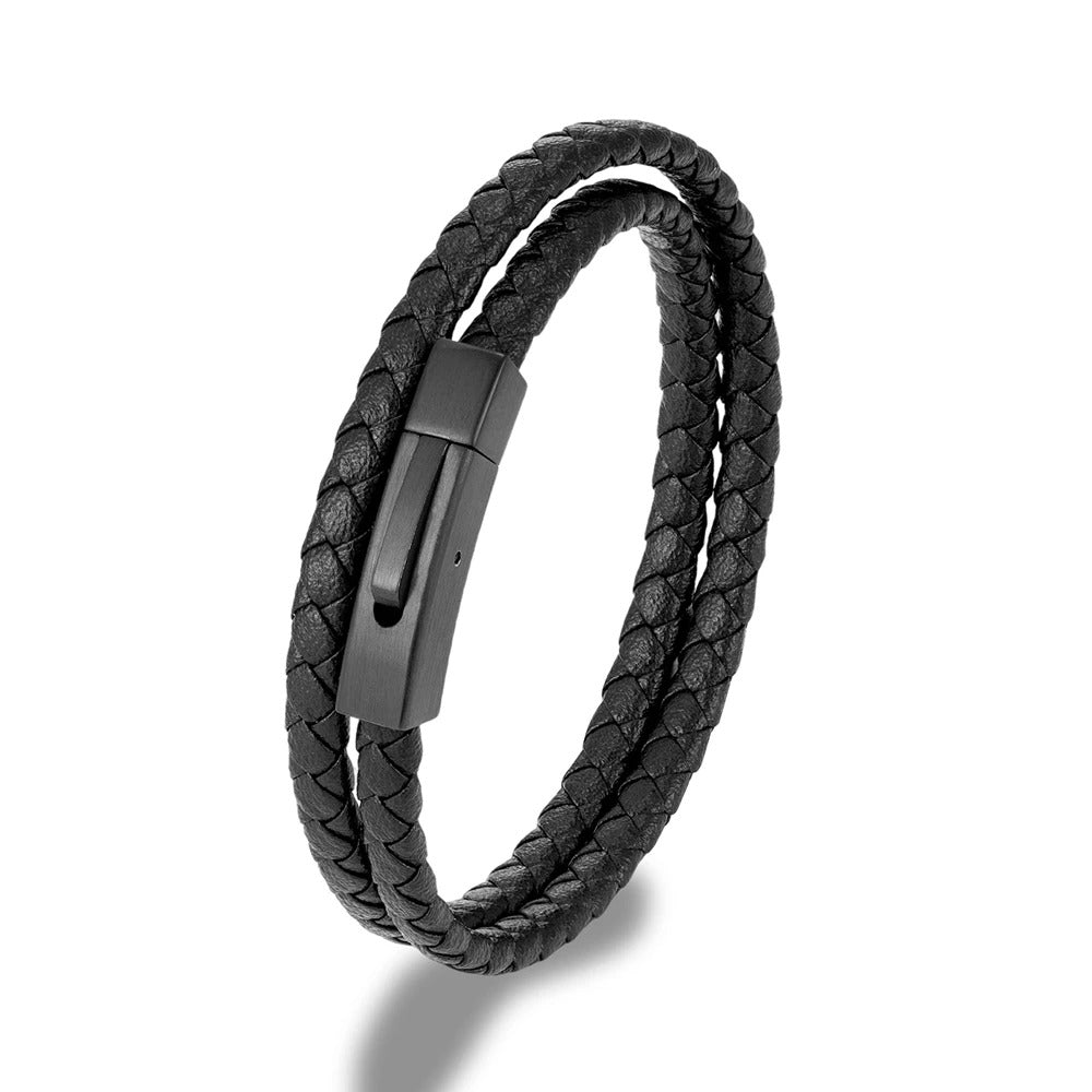 ZANE | Bracelet en cuir tissé & acier inoxydable