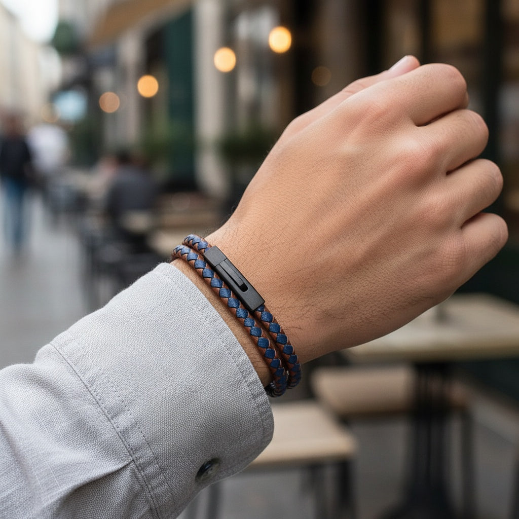 ZANE | Bracelet en cuir tissé & acier inoxydable