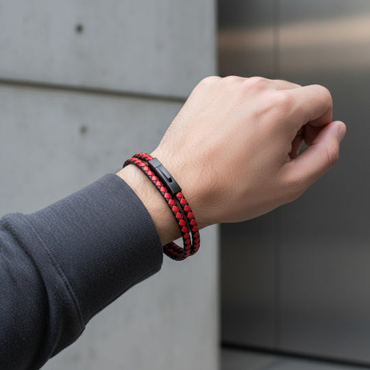 ZANE | Bracelet en cuir tissé & acier inoxydable