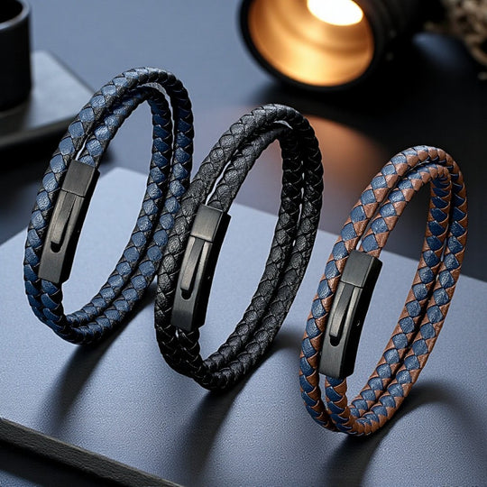ZANE | Bracelet en cuir tissé & acier inoxydable