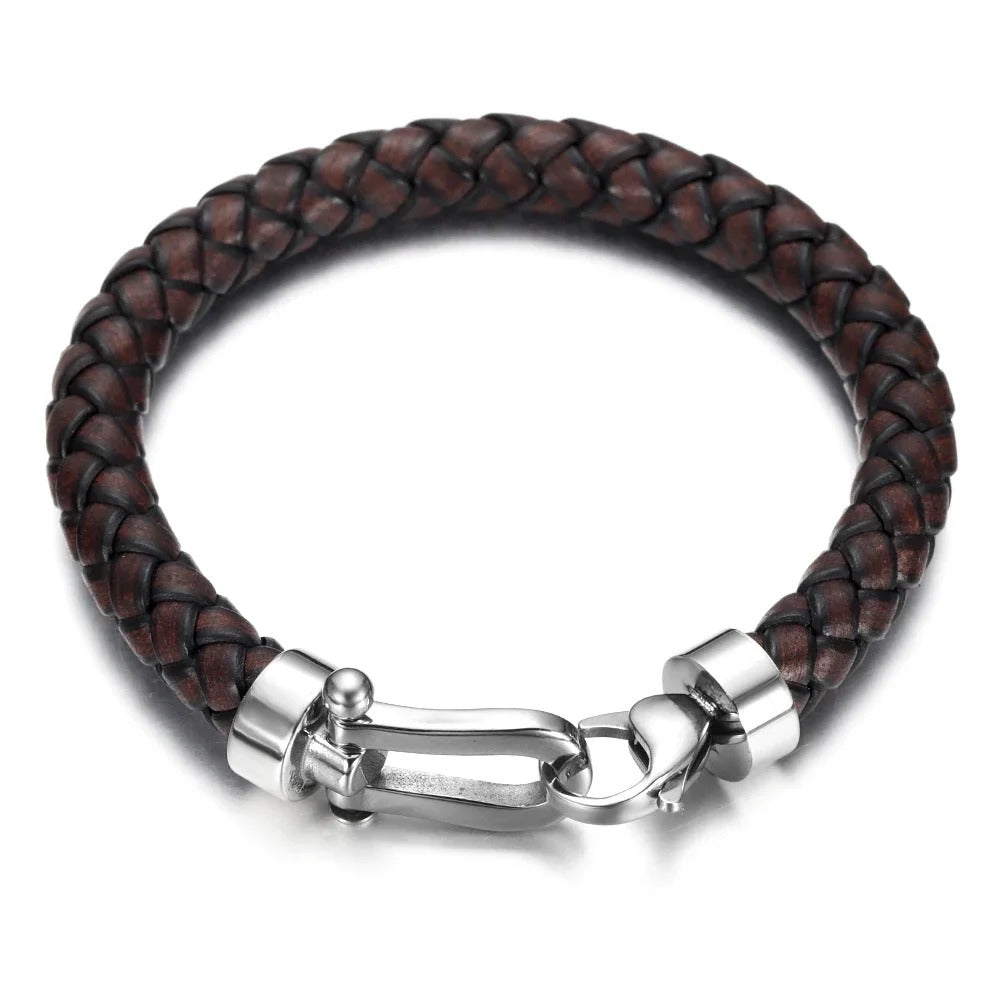 ASHER | Bracelet en cuir tressé & acier inoxydable