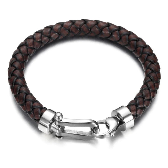 ASHER | Bracelet en cuir tressé & acier inoxydable