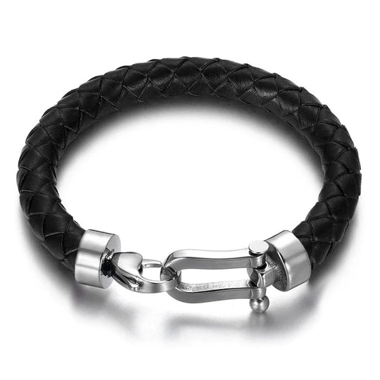 ASHER | Bracelet en cuir tressé & acier inoxydable