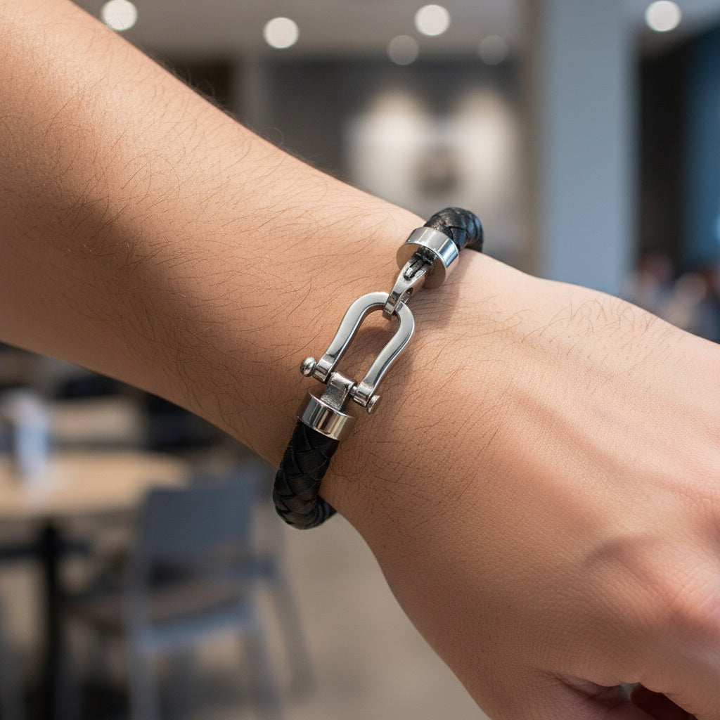 ASHER | Bracelet en cuir tressé & acier inoxydable