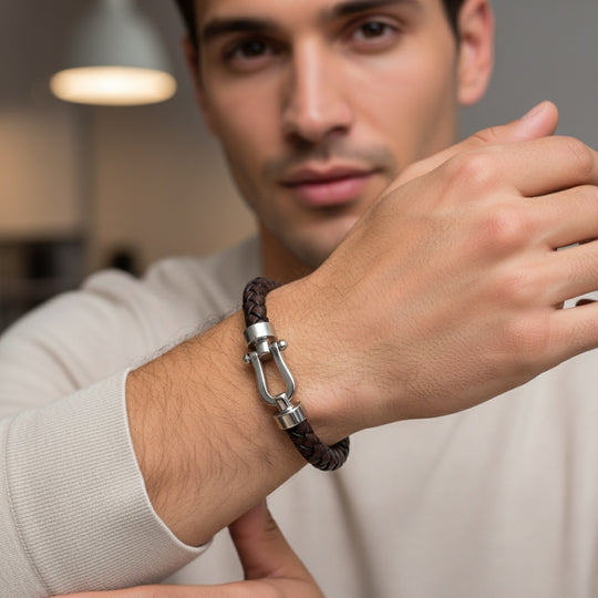 ASHER | Bracelet en cuir tressé & acier inoxydable