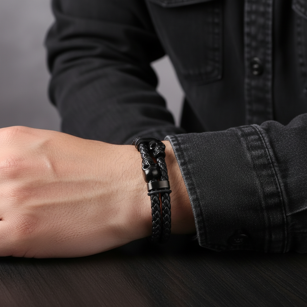 CALEB | Bracelets en cuir tressé & acier inoxydable