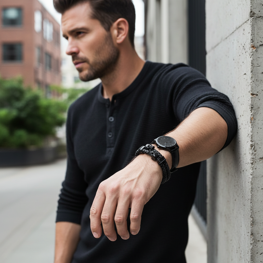 CALEB | Bracelets en cuir tressé & acier inoxydable