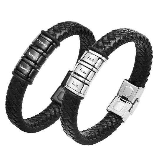 CONNOR | Bracelet personnalisé en cuir tressé & acier inoxydable