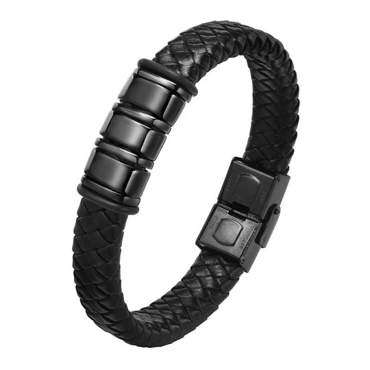 CONNOR | Bracelet personnalisé en cuir tressé & acier inoxydable