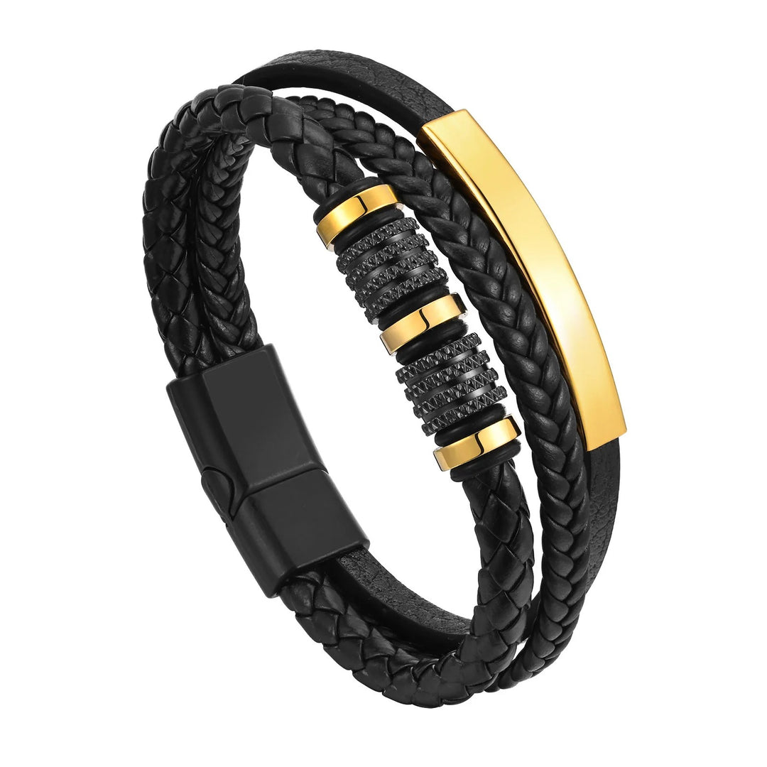 BRADLEY | Bracelet personnalisé en cuir tressé & acier inoxydable
