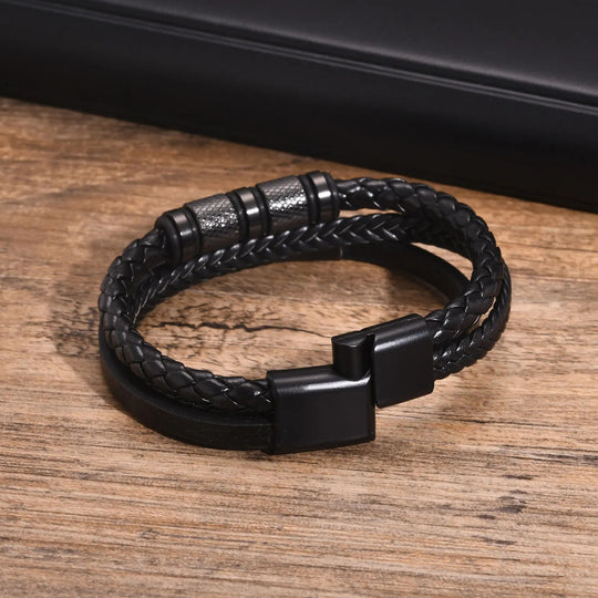 BRADLEY | Bracelet personnalisé en cuir tressé & acier inoxydable