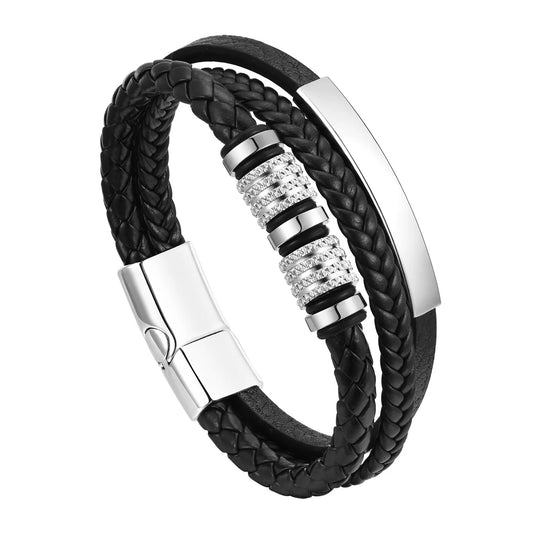 BRADLEY | Bracelet personnalisé en cuir tressé & acier inoxydable