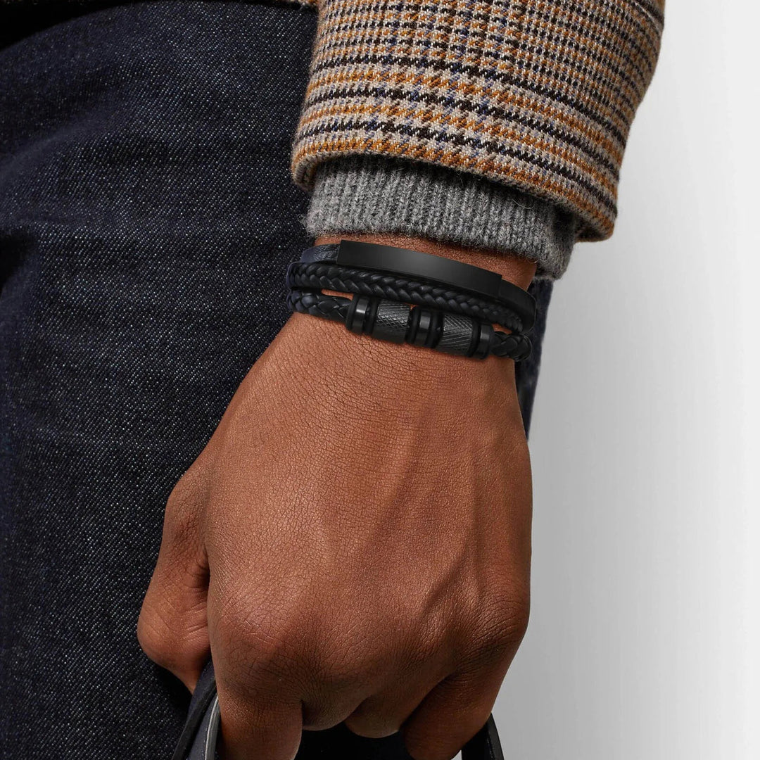 BRADLEY | Bracelet personnalisé en cuir tressé & acier inoxydable