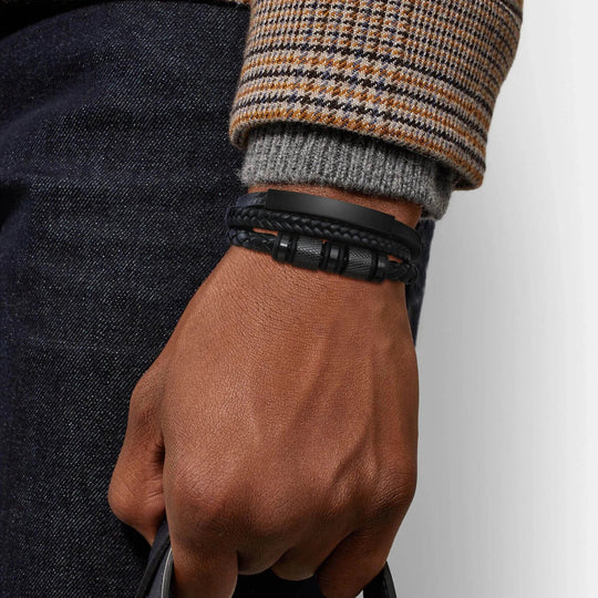 BRADLEY | Bracelet personnalisé en cuir tressé & acier inoxydable