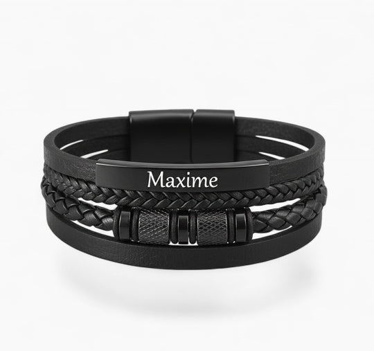 BRADLEY | Bracelet personnalisé en cuir tressé & acier inoxydable