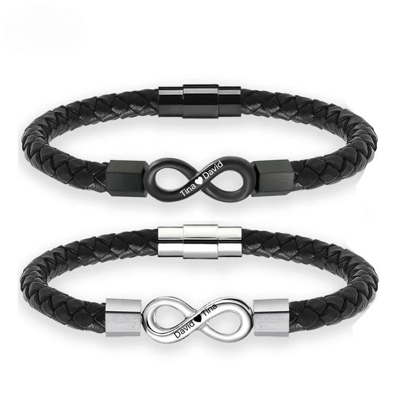 JOHN | Bracelet personnalisé en cuir & acier inoxydable