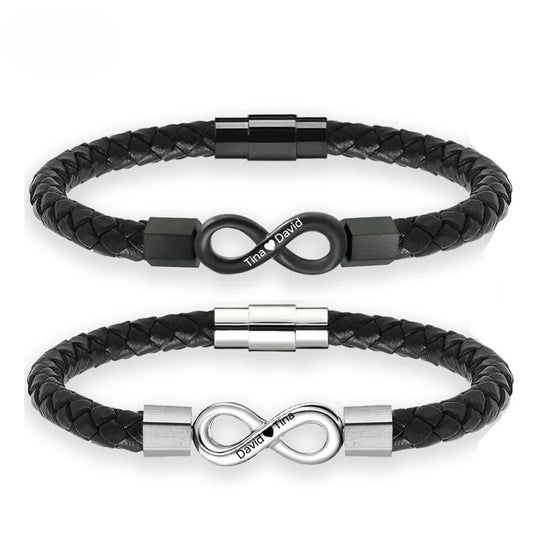 JOHN | Bracelet personnalisé en cuir & acier inoxydable
