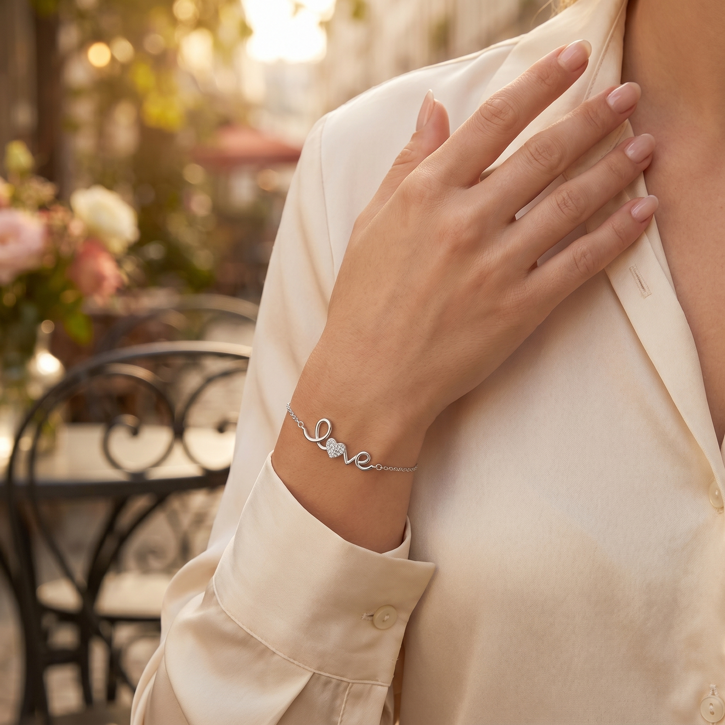 Bracelet fin argent cœur pavé zircon 5A – Elvyna.